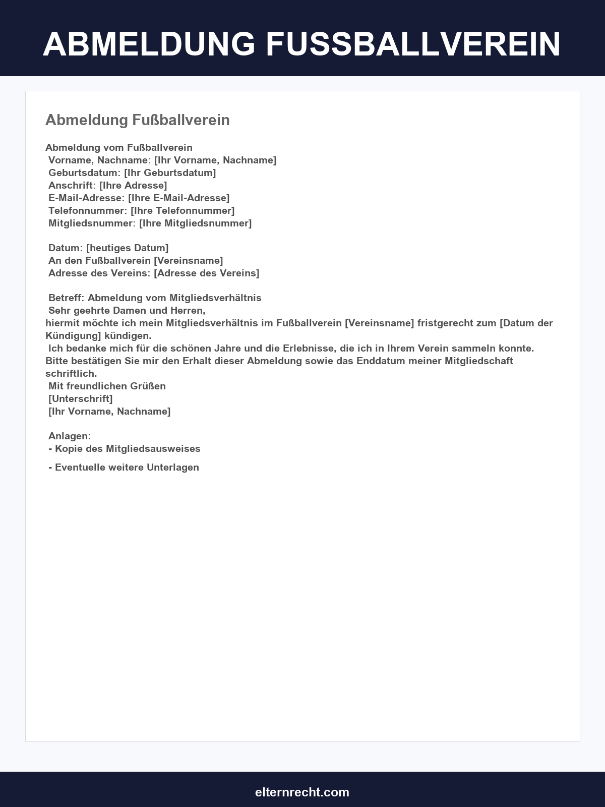 Abmeldung Fußballverein Vorlage