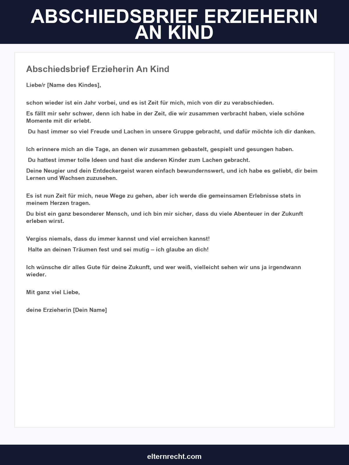 Abschiedsbrief Erzieherin An Kind Vorlage