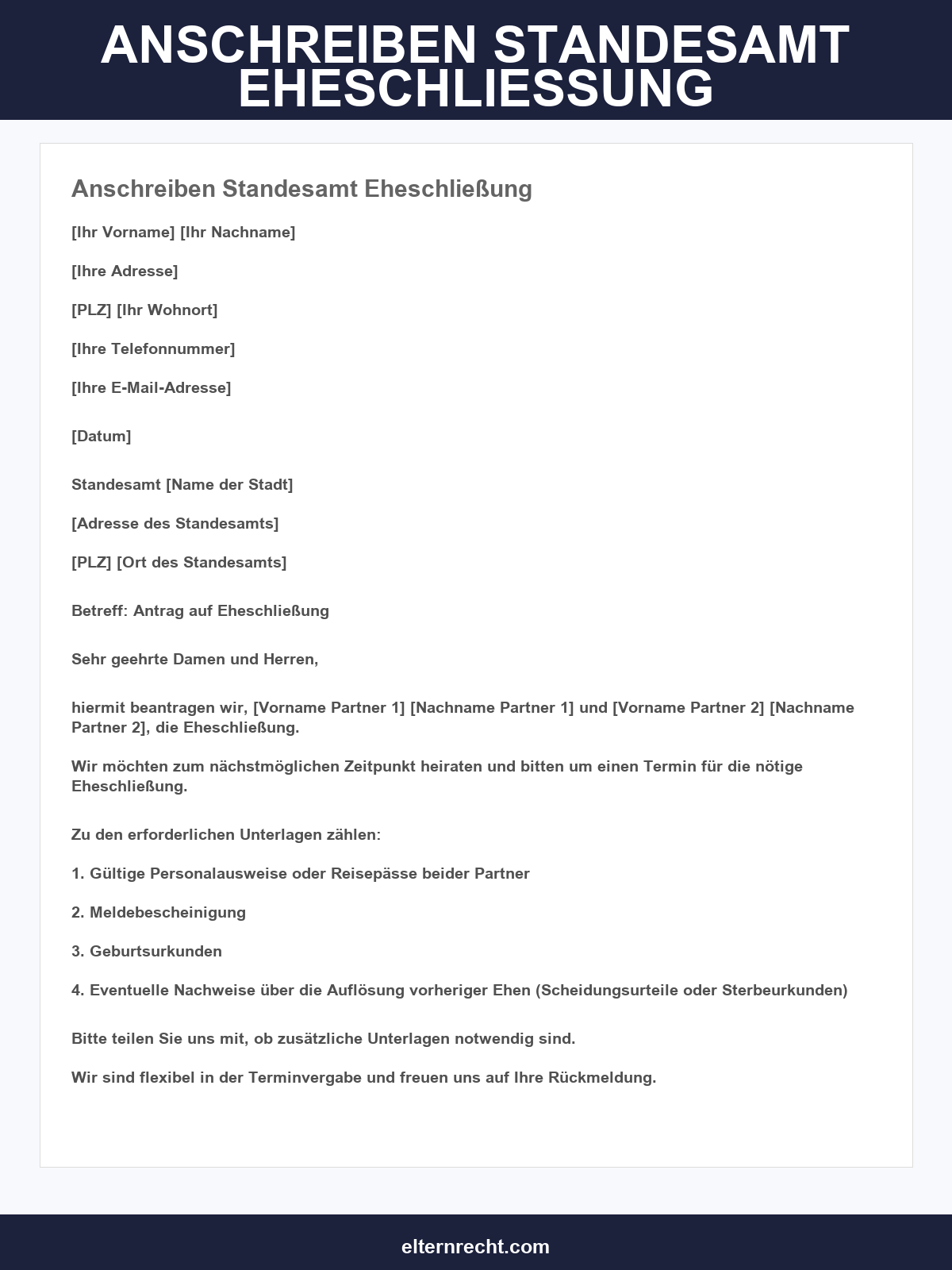 Anschreiben Standesamt Eheschließung Vorlage