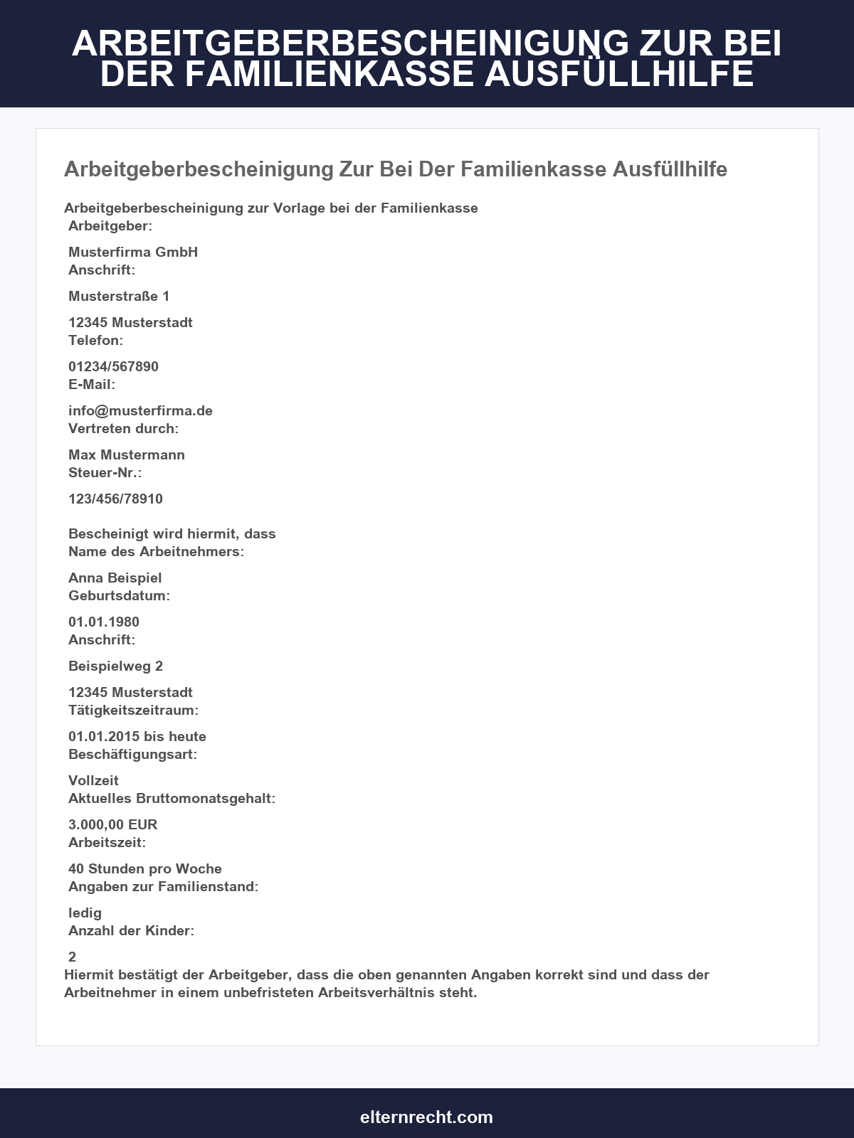 Arbeitgeberbescheinigung Zur Vorlage Bei Der Familienkasse Ausfüllhilfe
