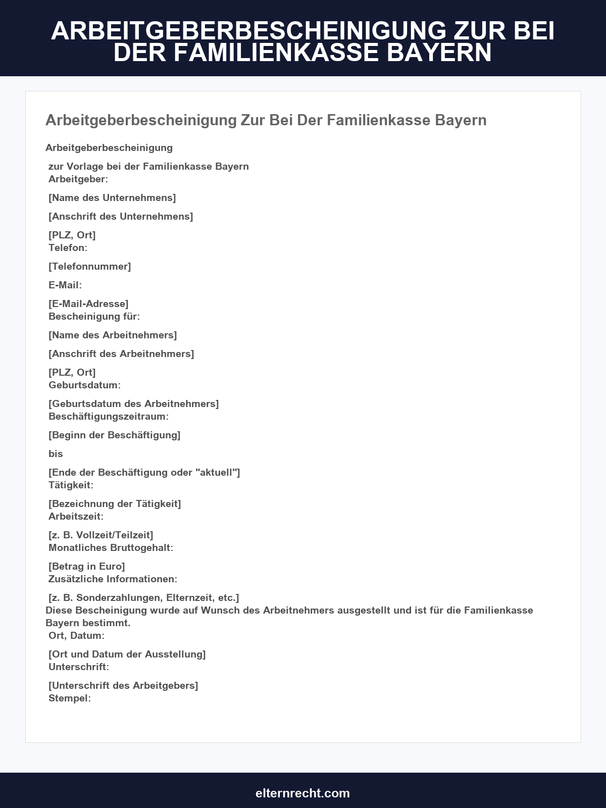 Arbeitgeberbescheinigung Zur Vorlage Bei Der Familienkasse Bayern