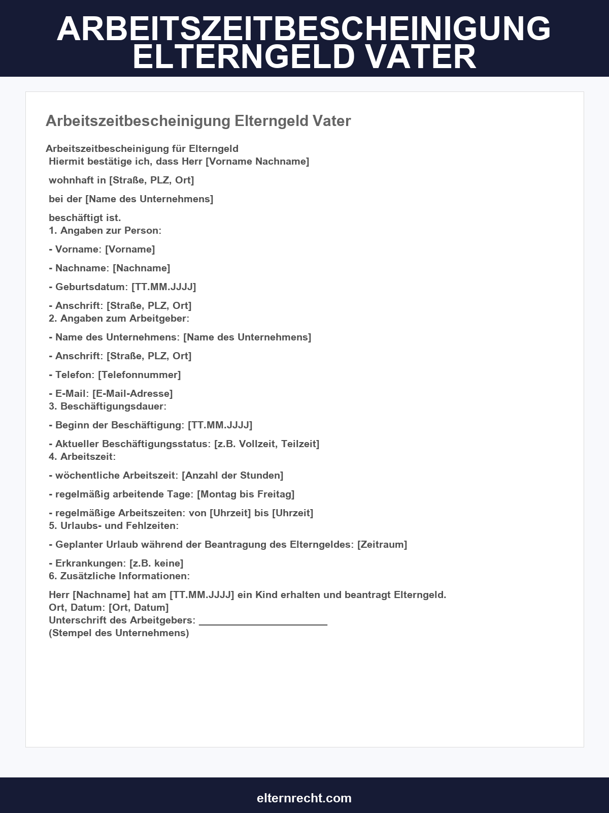 Arbeitszeitbescheinigung Elterngeld Vater