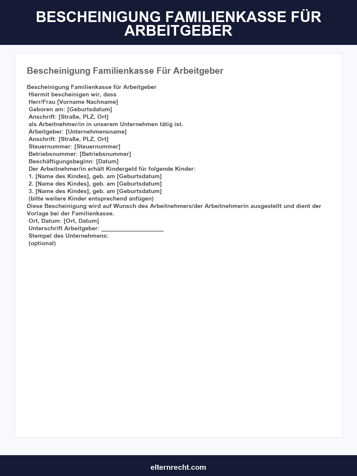 Bescheinigung Familienkasse Für Arbeitgeber