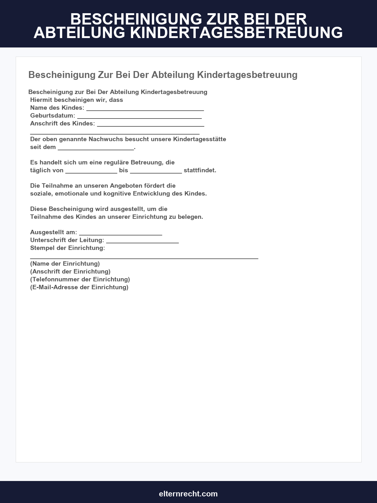 Bescheinigung Zur Vorlage Bei Der Abteilung Kindertagesbetreuung