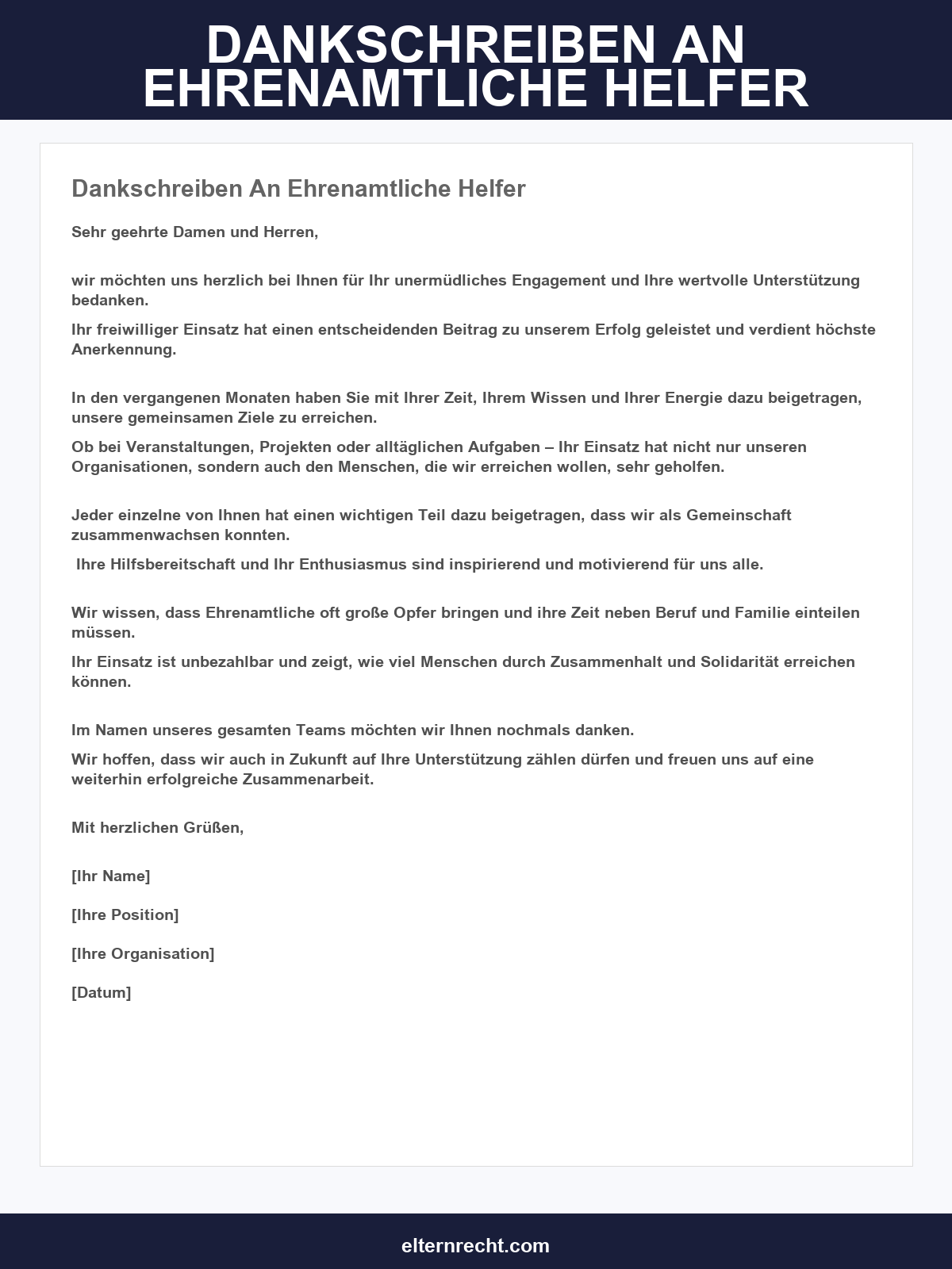 Dankschreiben An Ehrenamtliche Helfer Vorlage