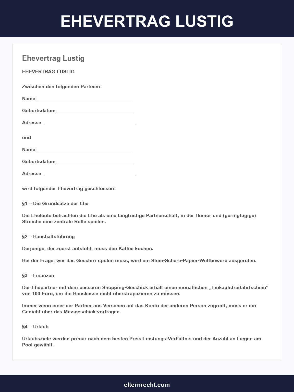 Ehevertrag Lustig Vorlage