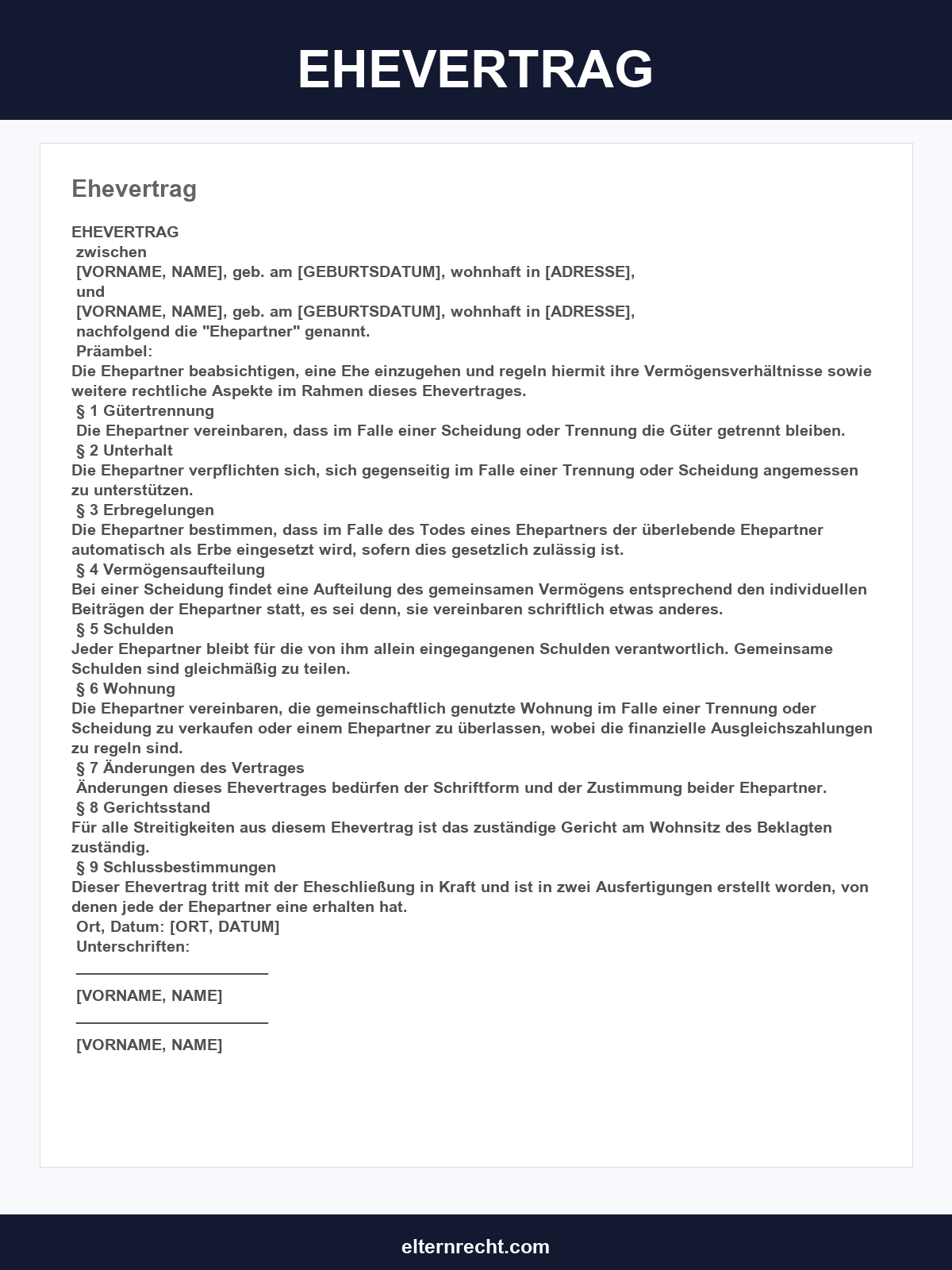 Ehevertrag Muster