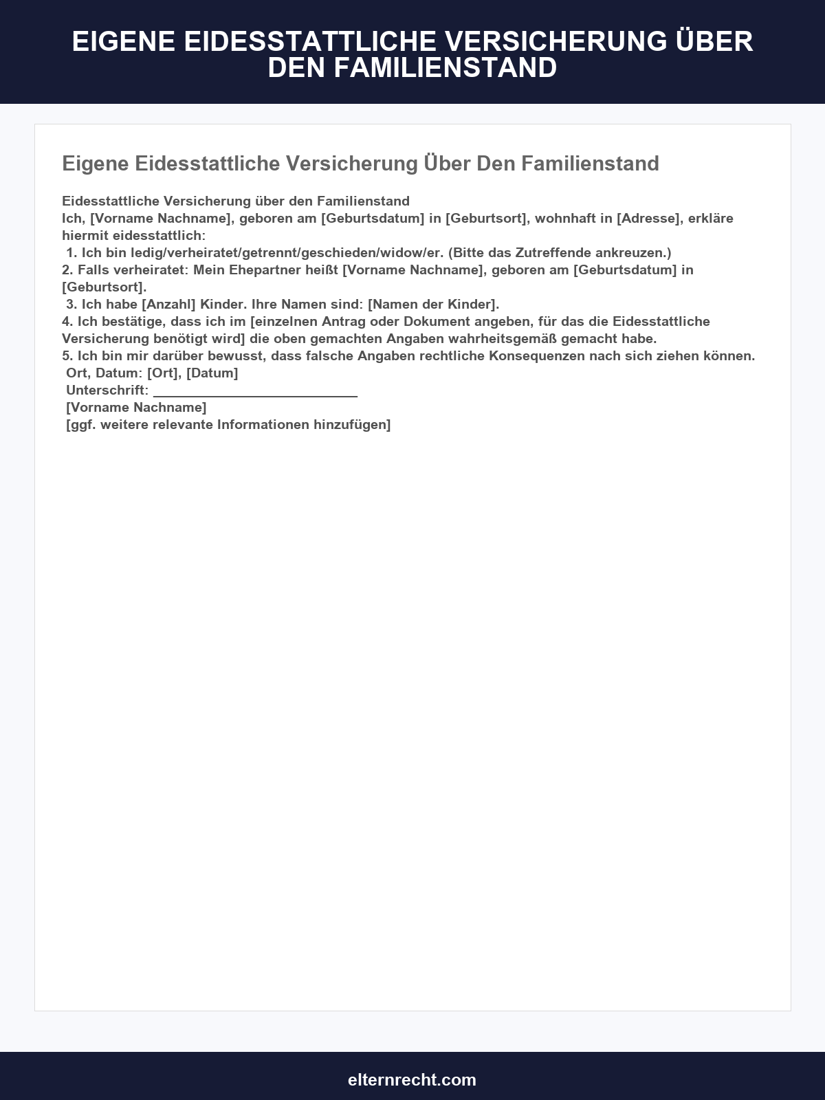 Eigene Eidesstattliche Versicherung Über Den Familienstand Muster