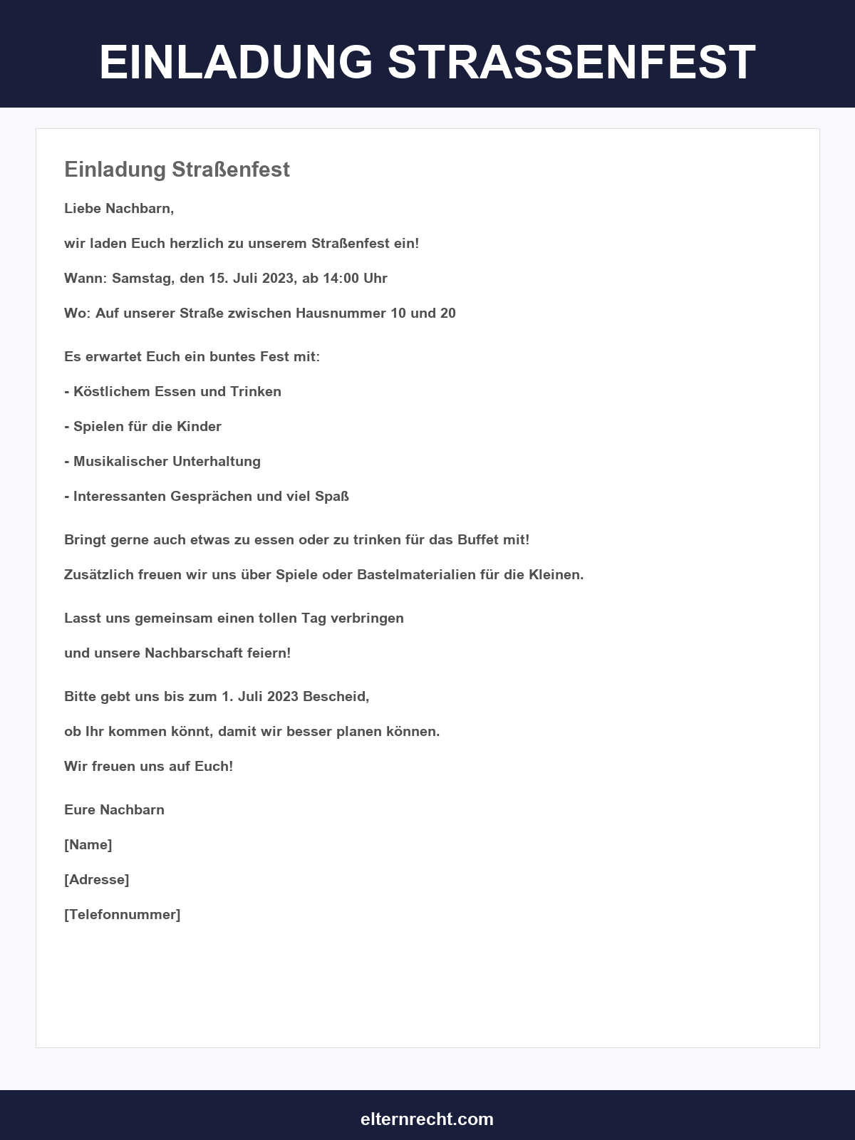 Einladung Straßenfest Vorlage