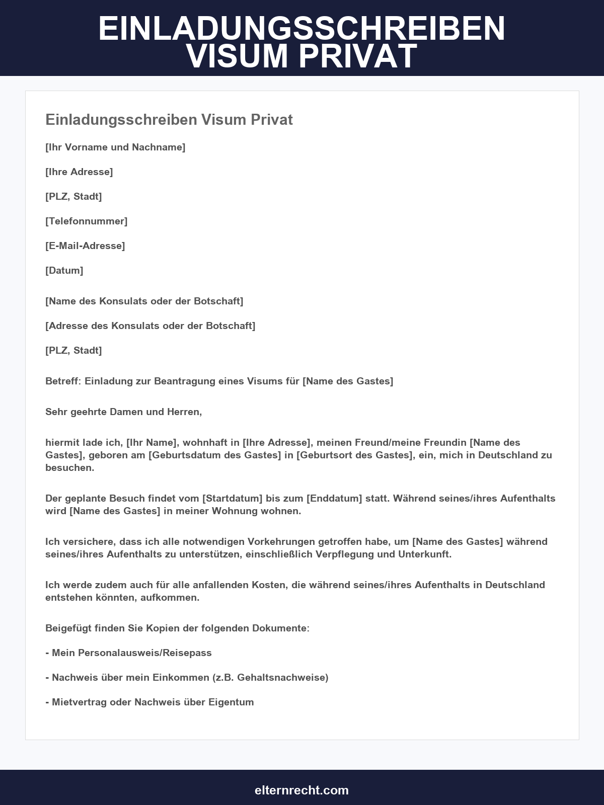Einladungsschreiben Visum Muster Privat