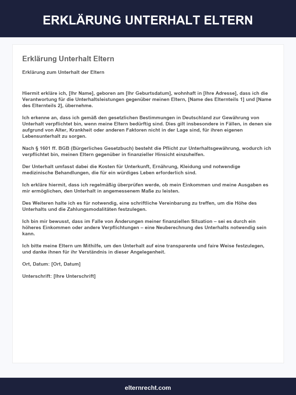 Erklärung Unterhalt Eltern Muster