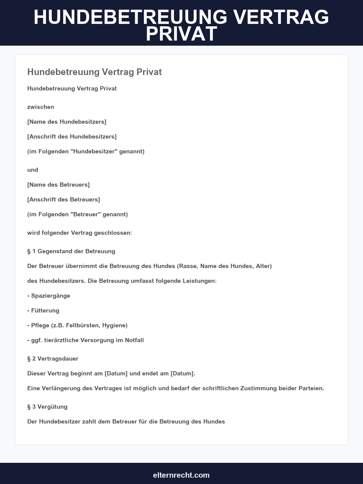Hundebetreuung Vertrag Privat Muster