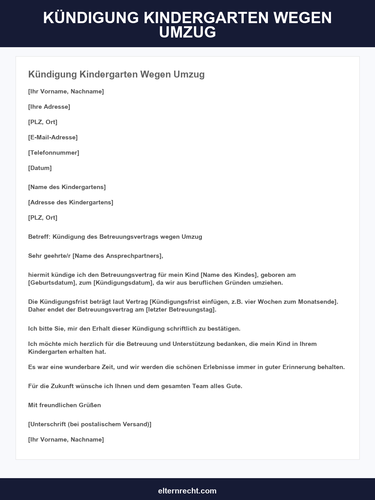 Kündigung Kindergarten Wegen Umzug