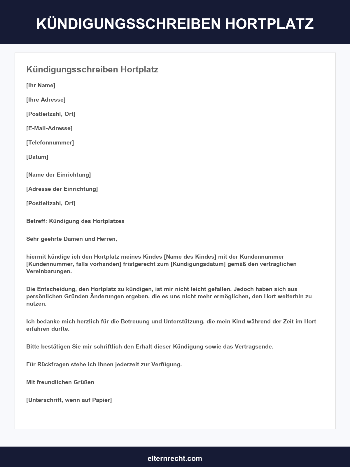 Kündigungsschreiben Hortplatz