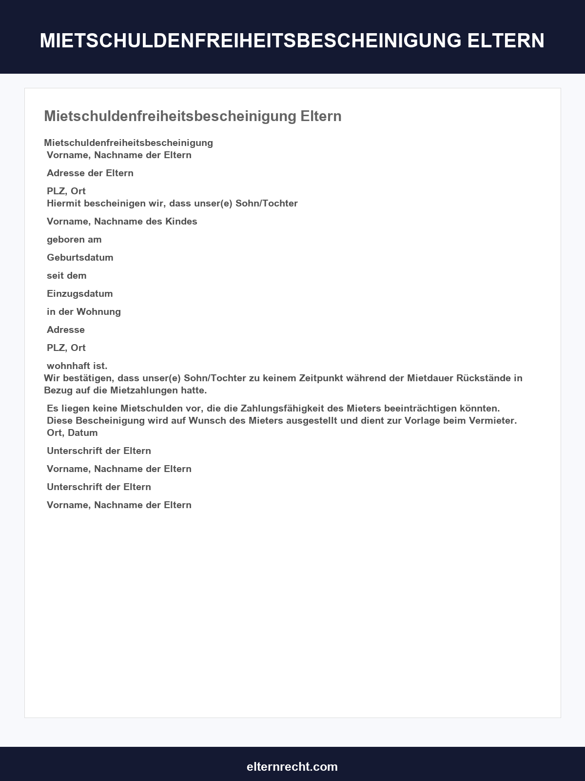 Mietschuldenfreiheitsbescheinigung Eltern Vordruck
