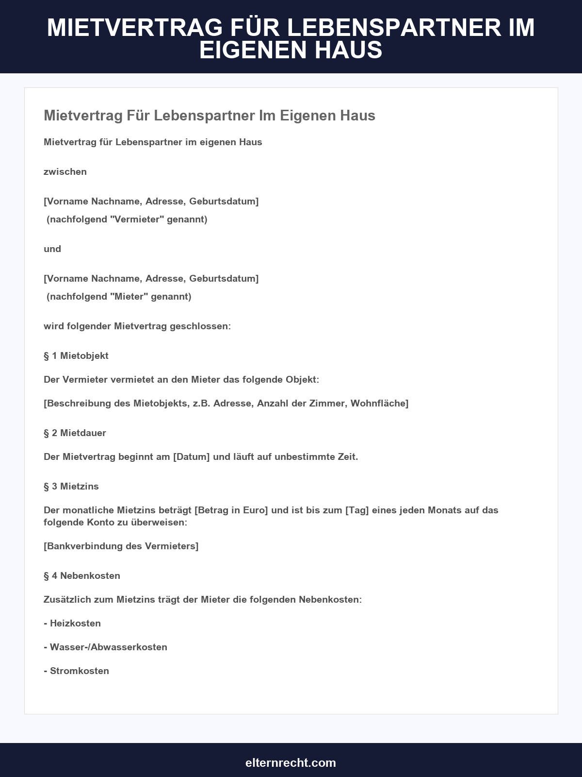 Mietvertrag Für Lebenspartner Im Eigenen Haus