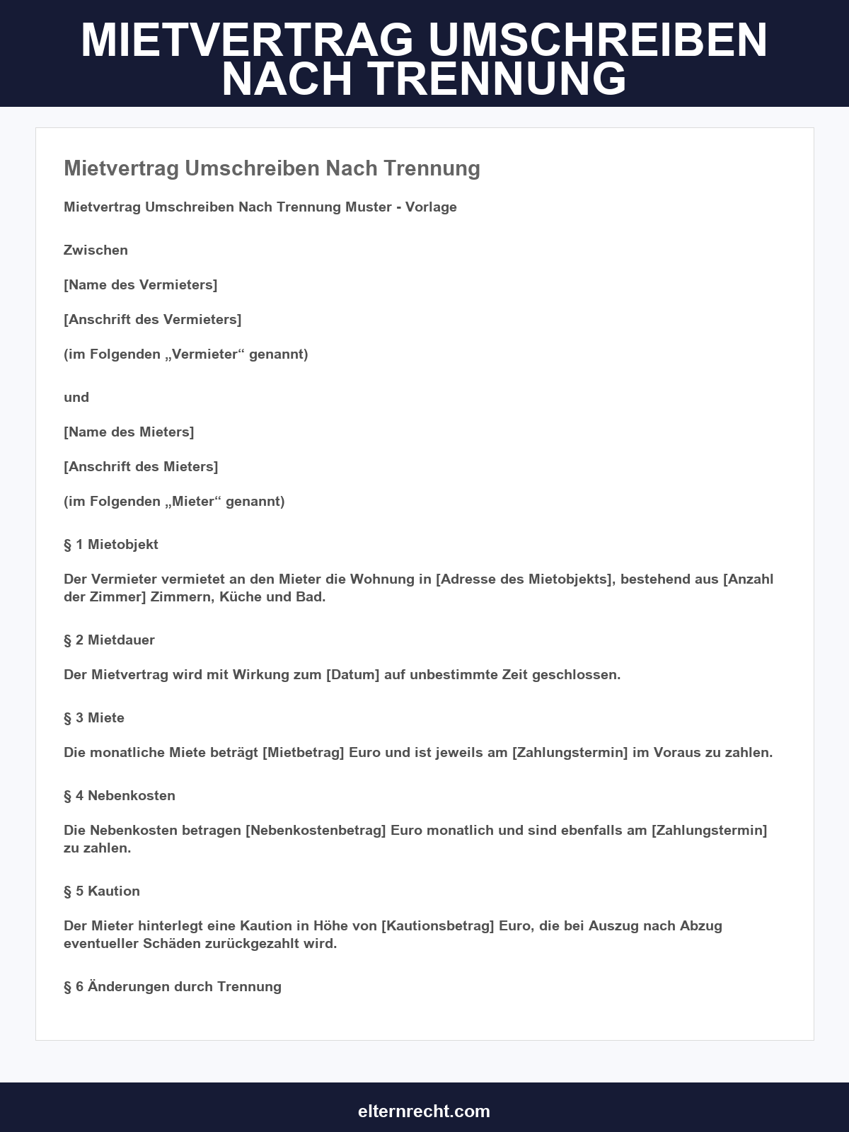 Mietvertrag Umschreiben Nach Trennung Vorlage