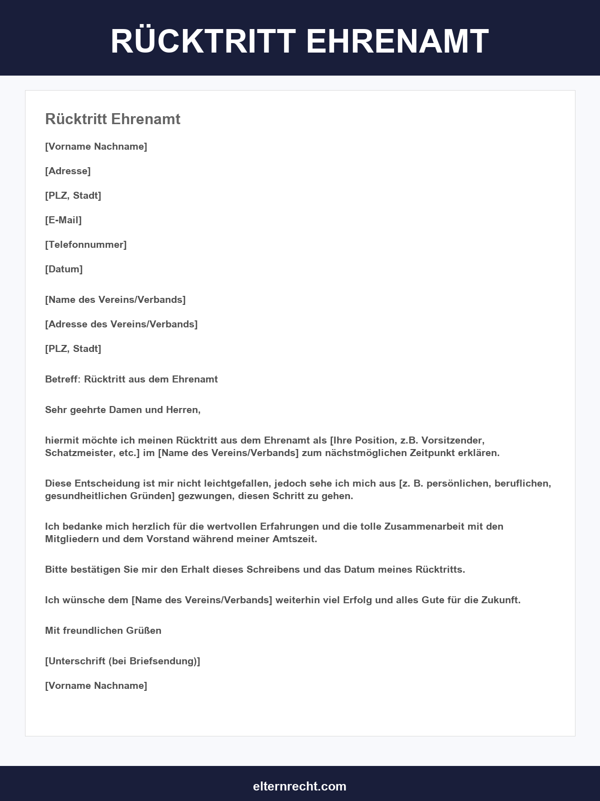 Rücktritt Ehrenamt Vorlage