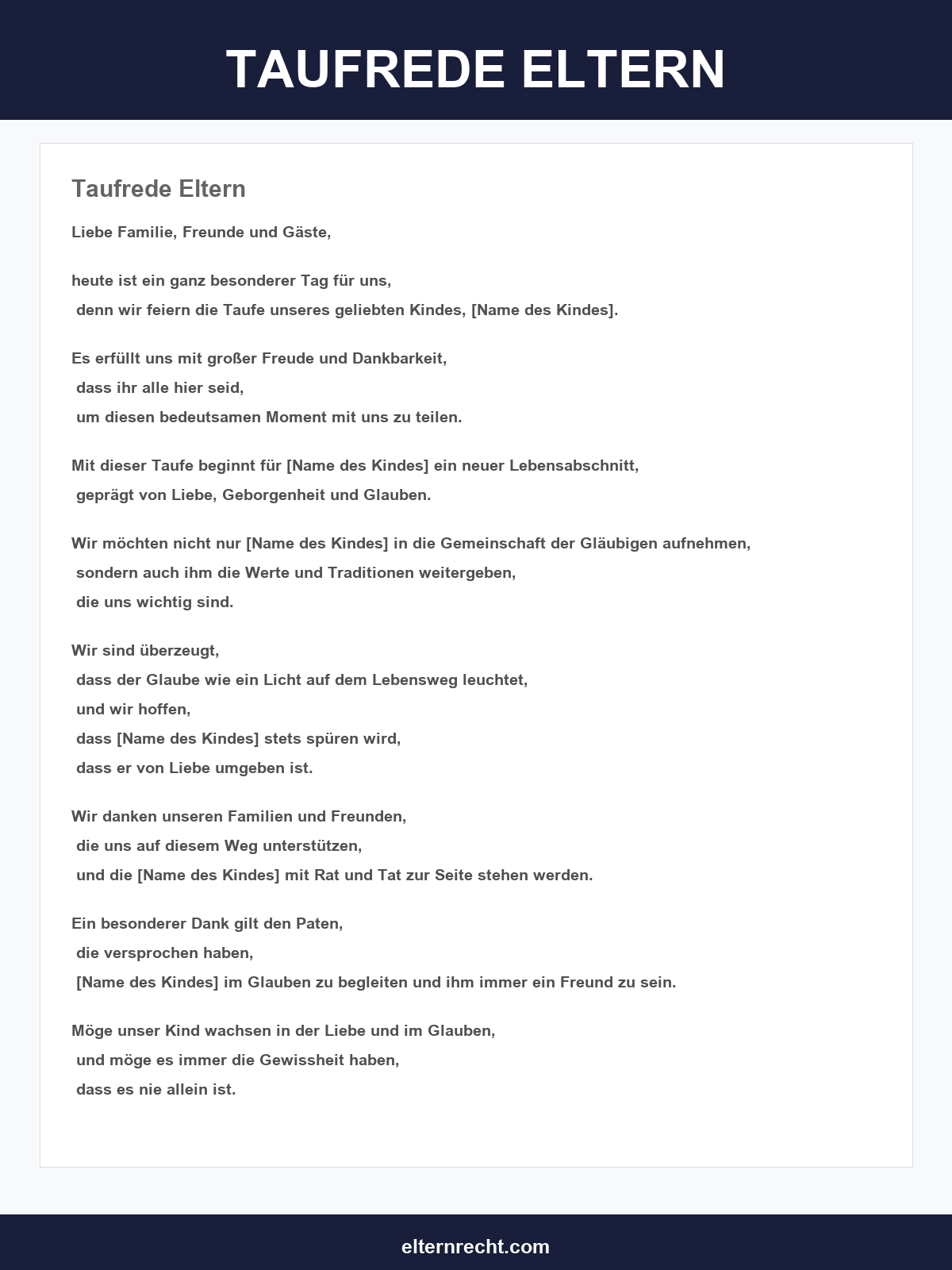 Taufrede Eltern Beispiel