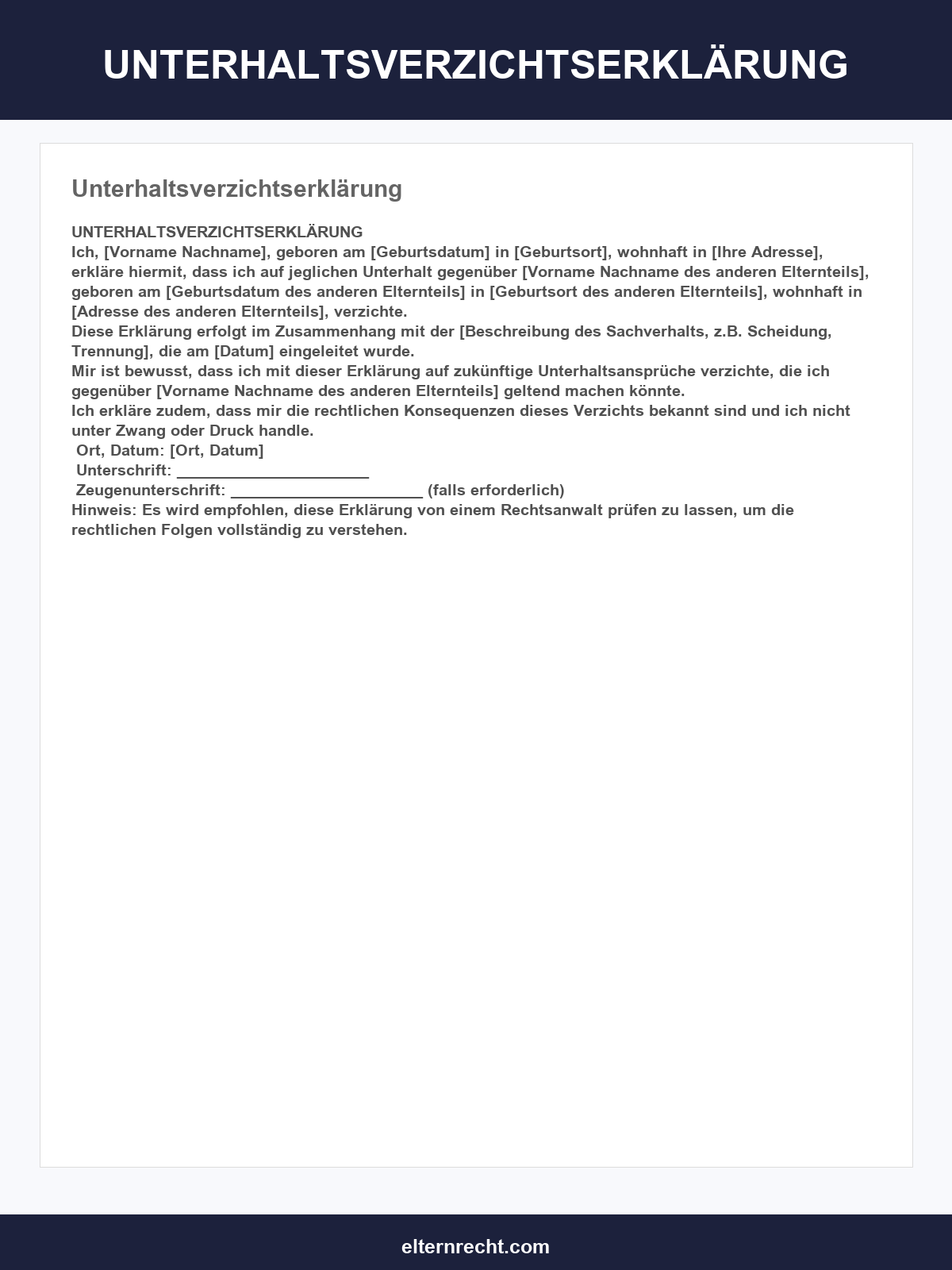 Unterhaltsverzichtserklärung