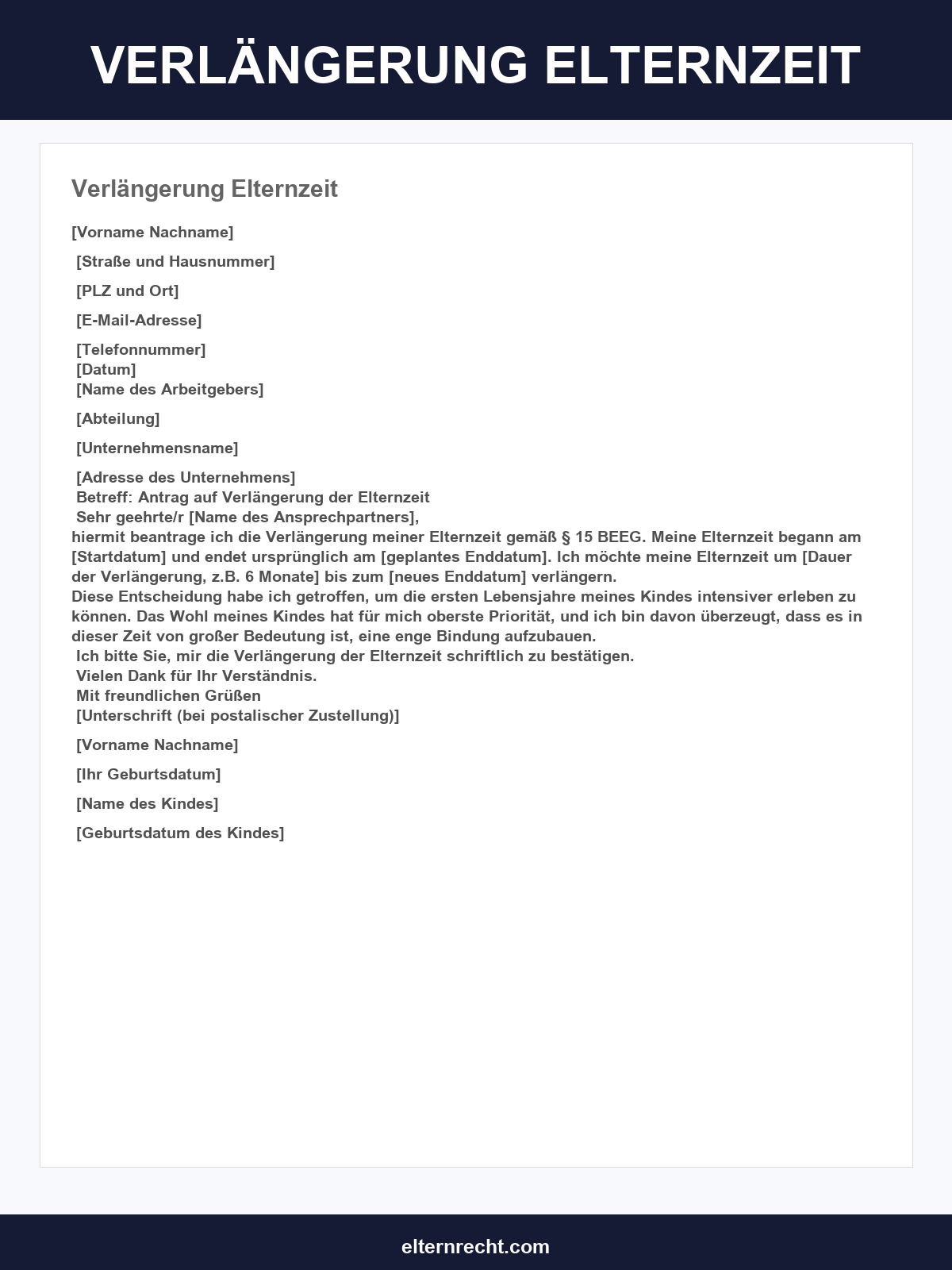 Verlängerung Elternzeit Vorlage