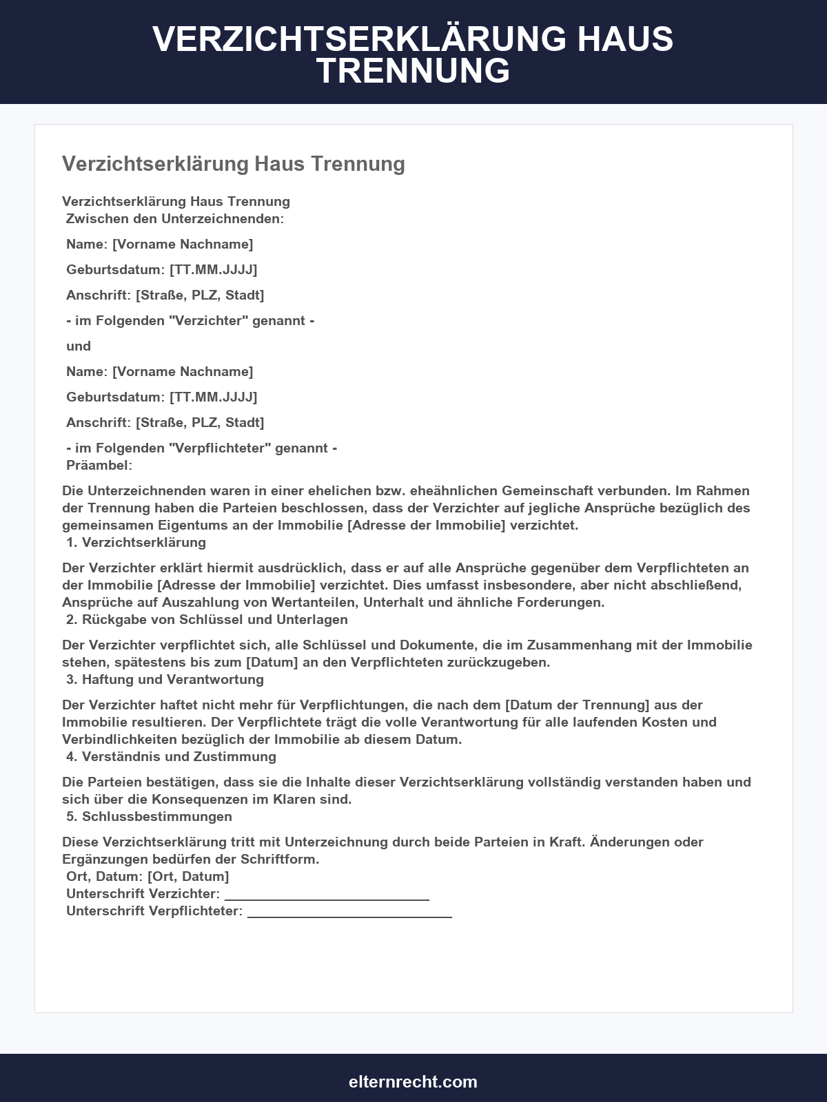 Verzichtserklärung Haus Trennung Muster