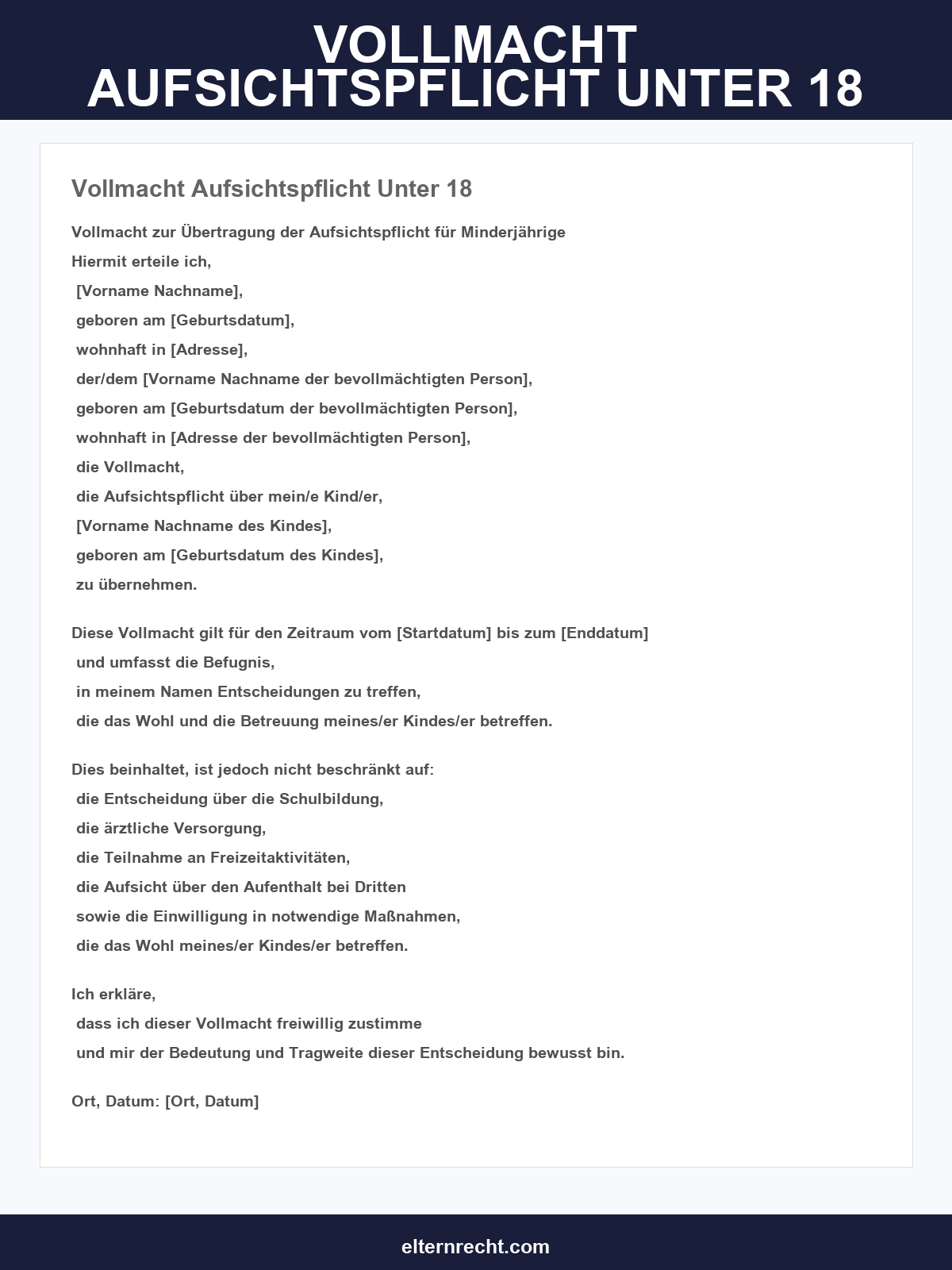 Vollmacht Aufsichtspflicht Unter 18 Muster