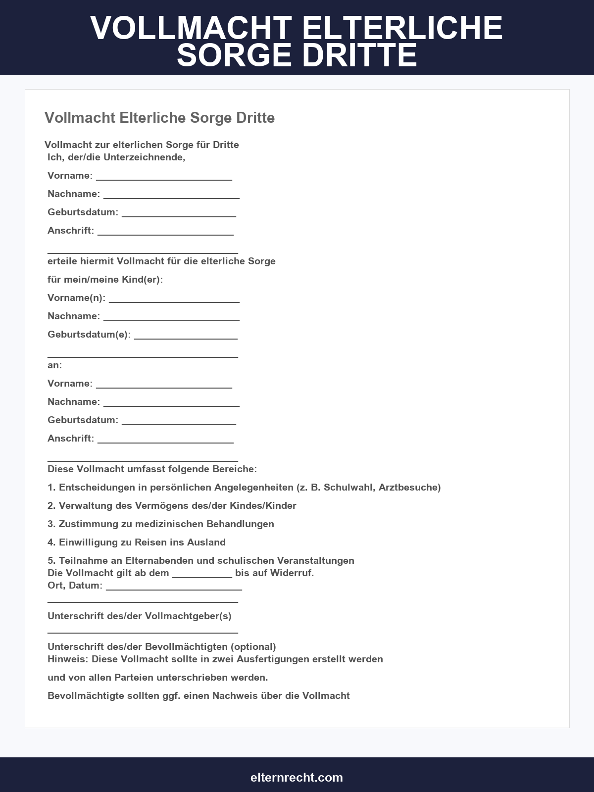 Vollmacht Elterliche Sorge Dritte Muster