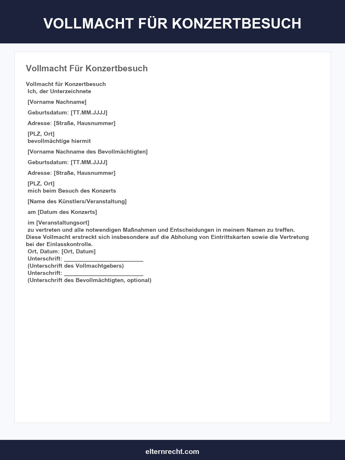Vollmacht Für Konzertbesuch