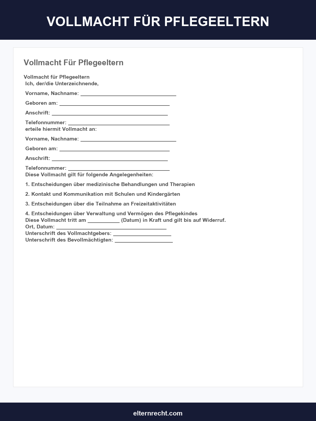 Vollmacht Für Pflegeeltern Muster