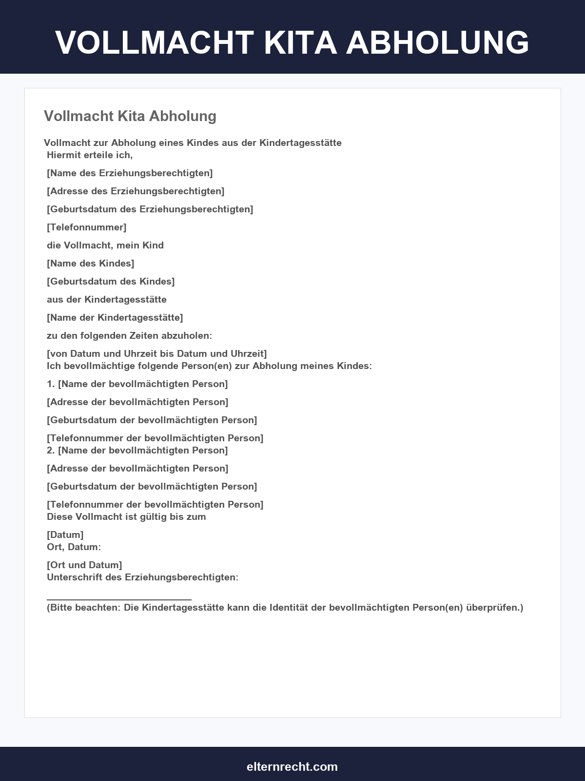 Vollmacht Kita Abholung