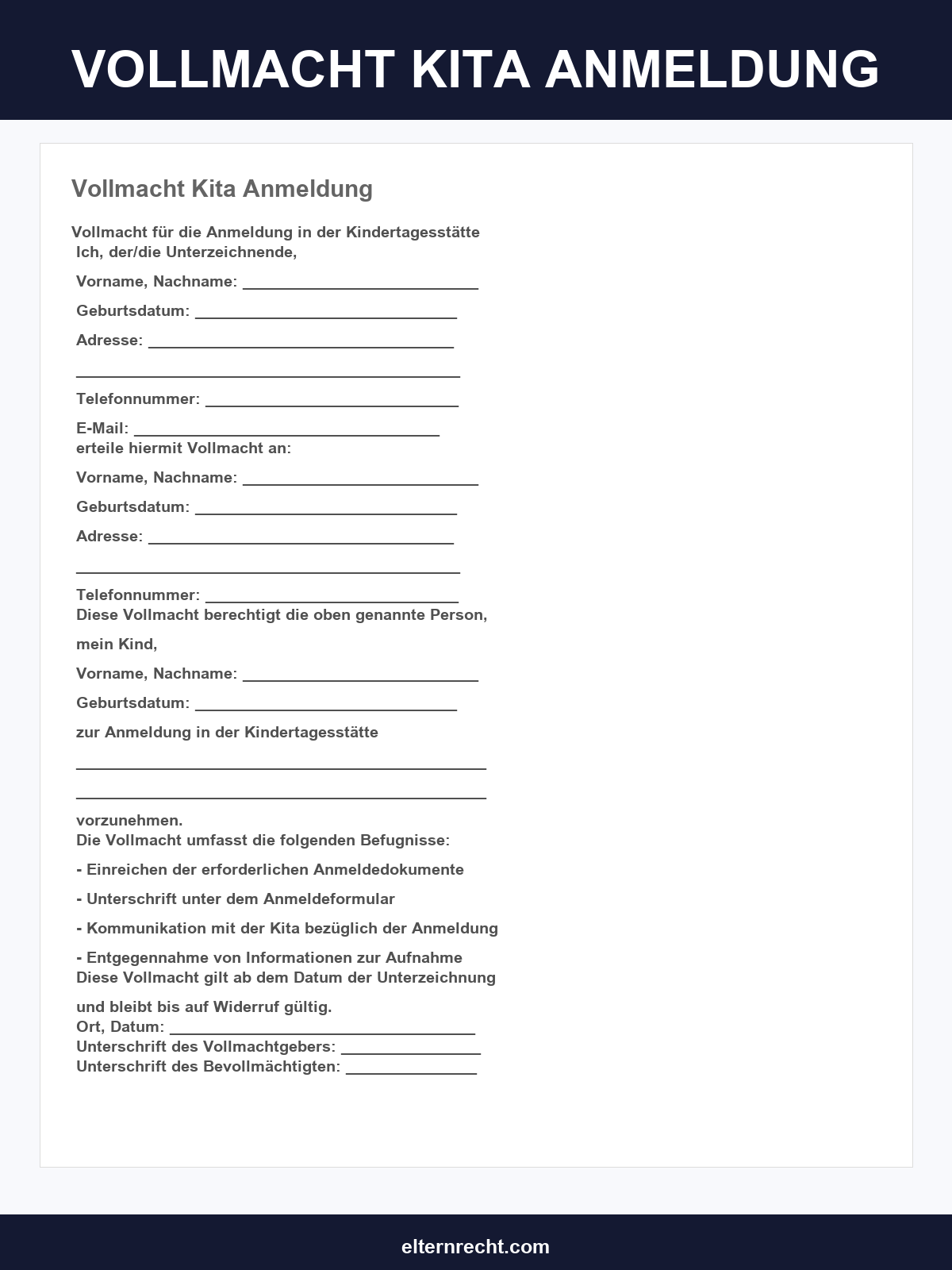 Vollmacht Kita Anmeldung