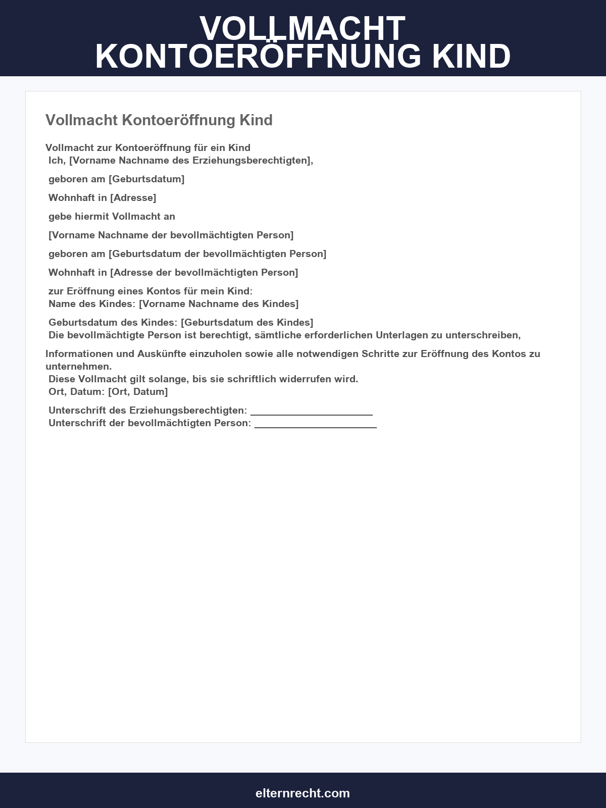 Vollmacht Kontoeröffnung Kind