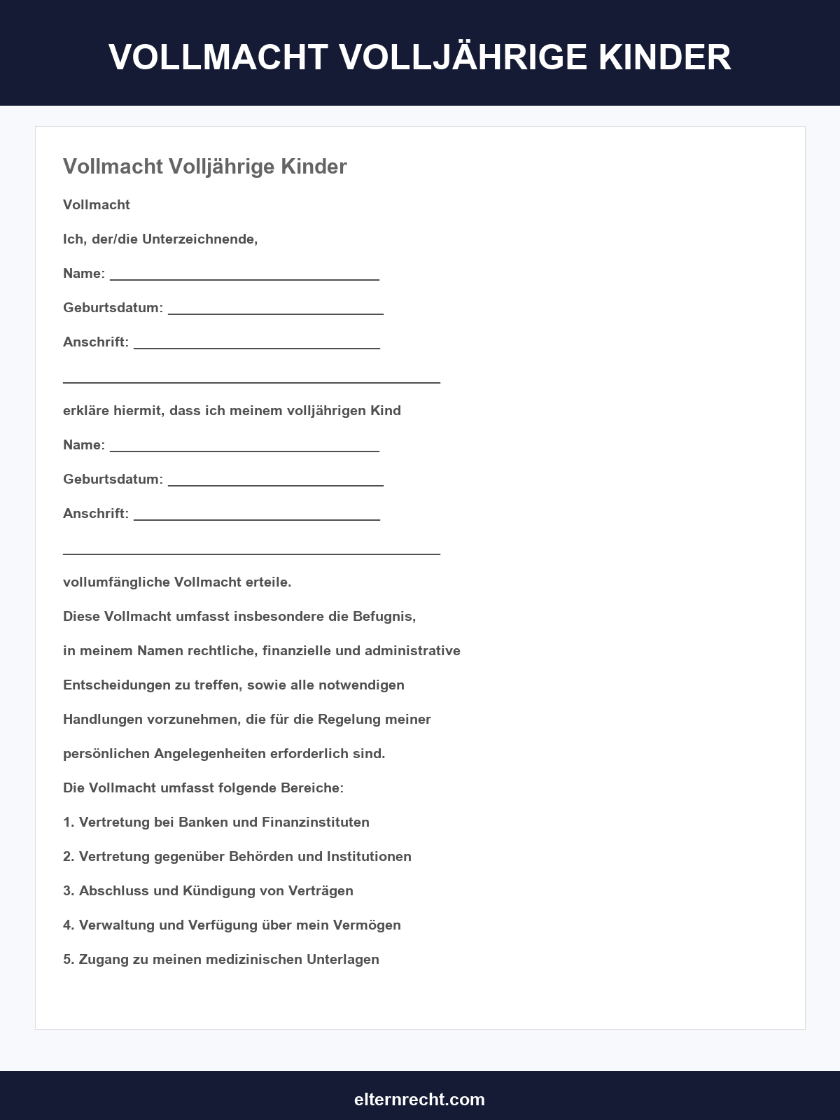 Vollmacht Volljährige Kinder Muster