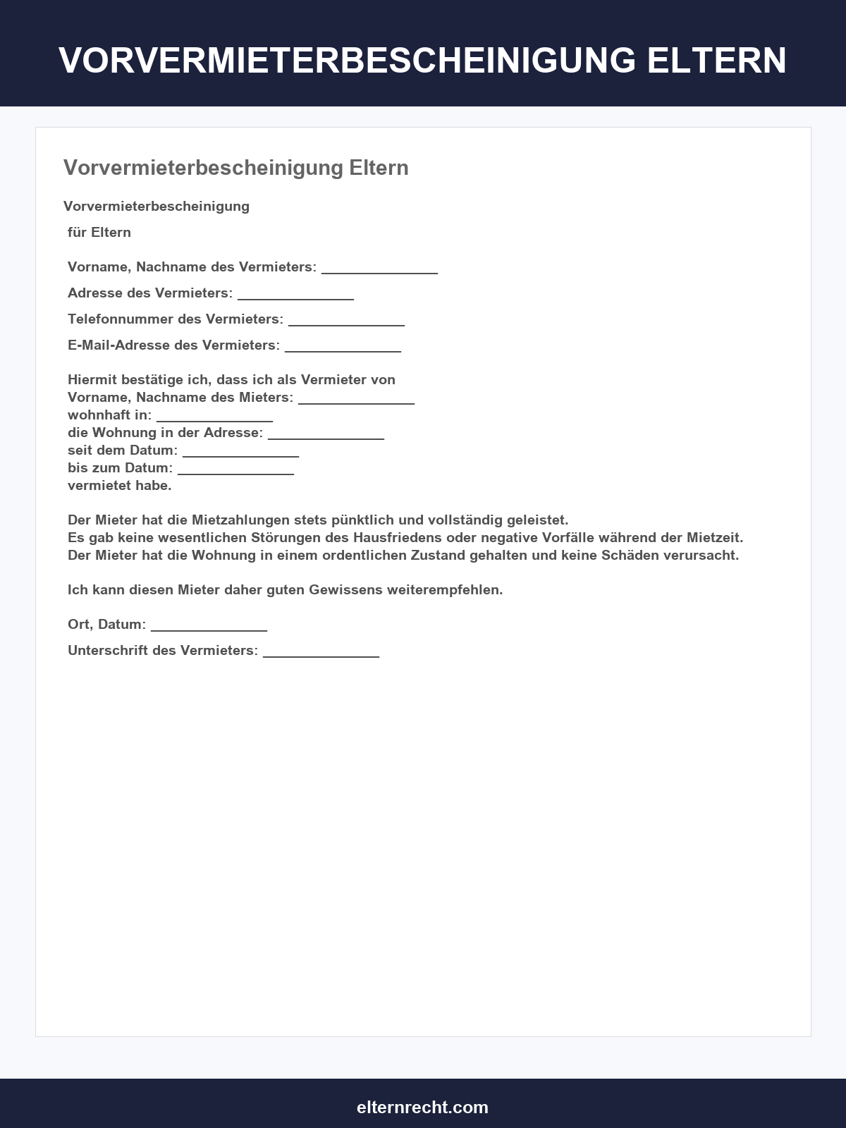 Vorvermieterbescheinigung Eltern Vorlage
