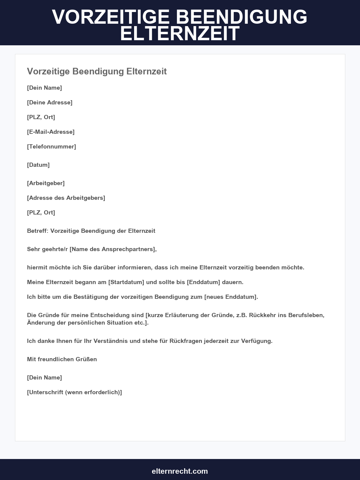 Vorzeitige Beendigung Elternzeit Vorlage